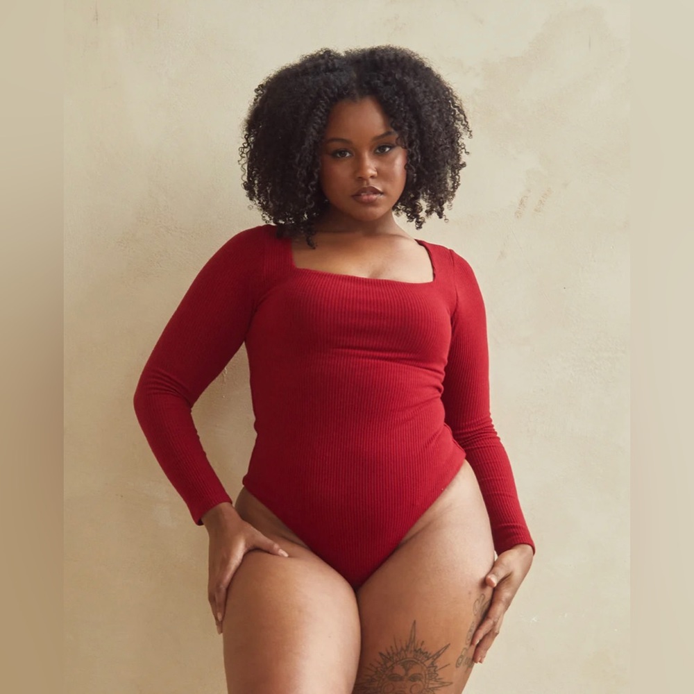 Klassy Network | Rivbed Square Neck Long Sleeve Bramisuit - Red 🍒